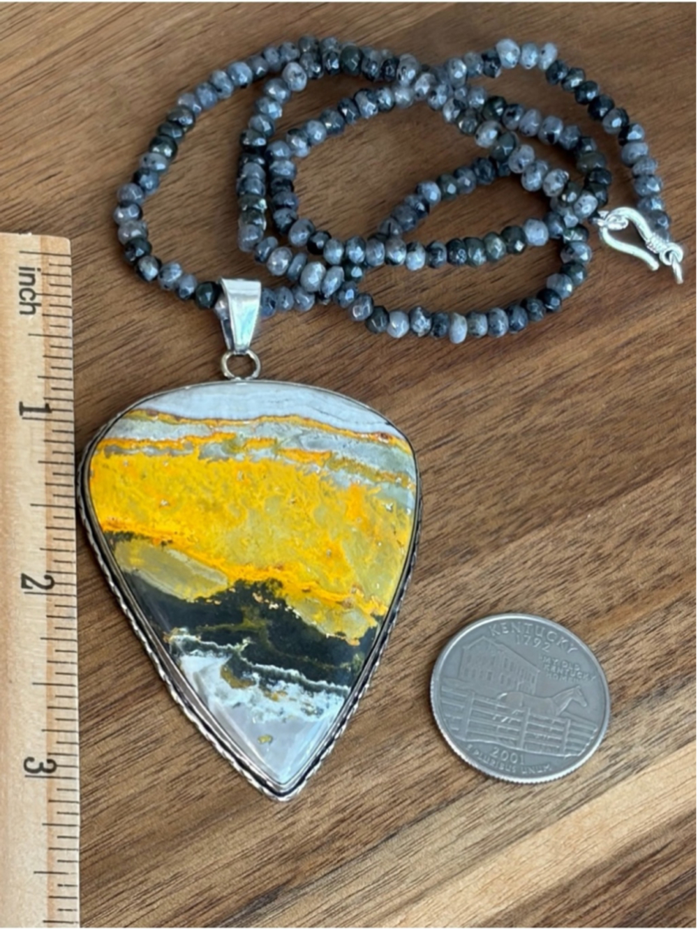 XL Bumblebee Jasper Pendant Moonstone Necklace 925 Sterling Silver Overlay - Picture 7 of 7